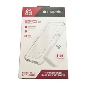 R5-N Zagg mophie Essentials Kit Case/Wall Adaptor/Screen-Protector Iphone 15 Pro